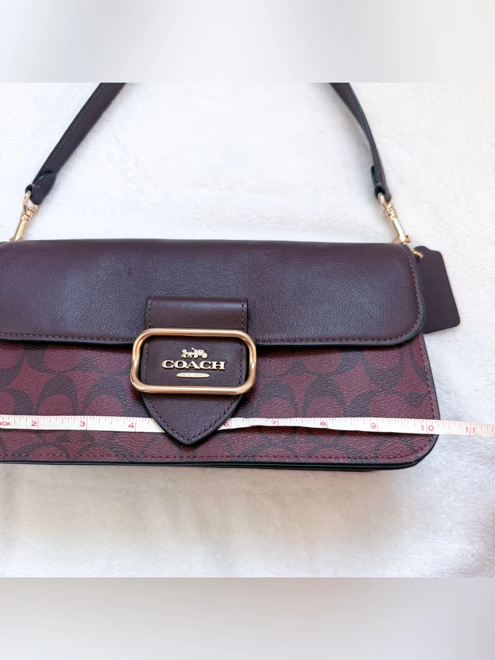 Coach Morgan Women's Shoulder Bag In Signature Canvas CJ617 Gold/Oxblood EUC